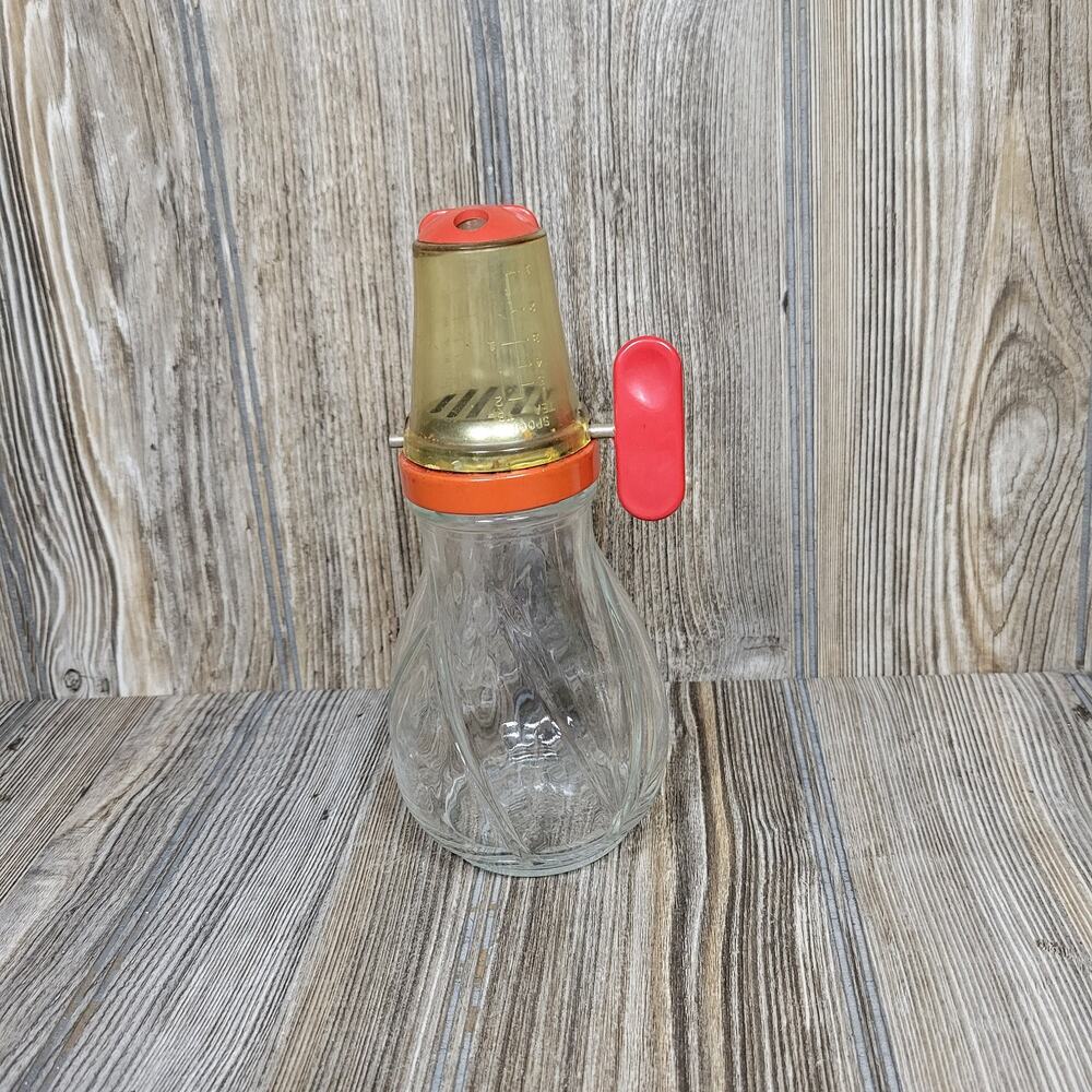 Vintage Glass Nut Chopper Spice Grinder Red Crank Manual Kitchen Tool As Is